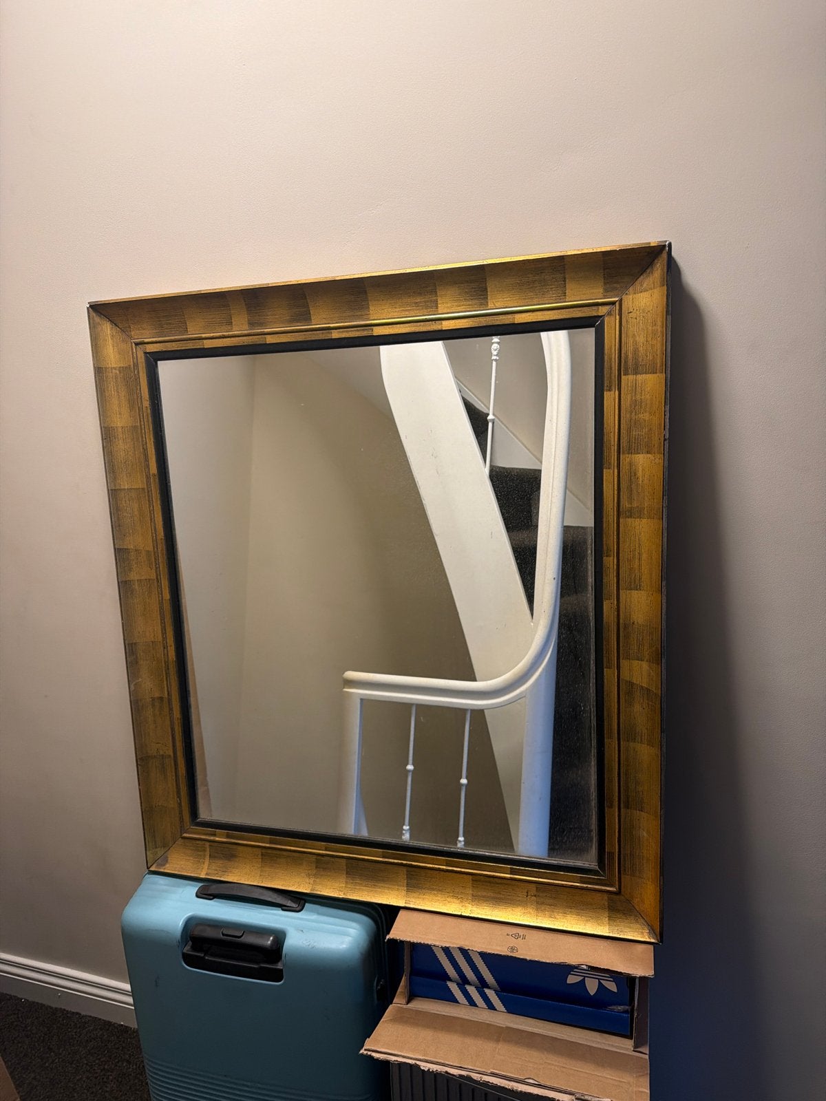 Grote spiegel met gouden lijst, Ophalen, Gebruikt, 100 tot 150 cm, 75 tot 100 cm