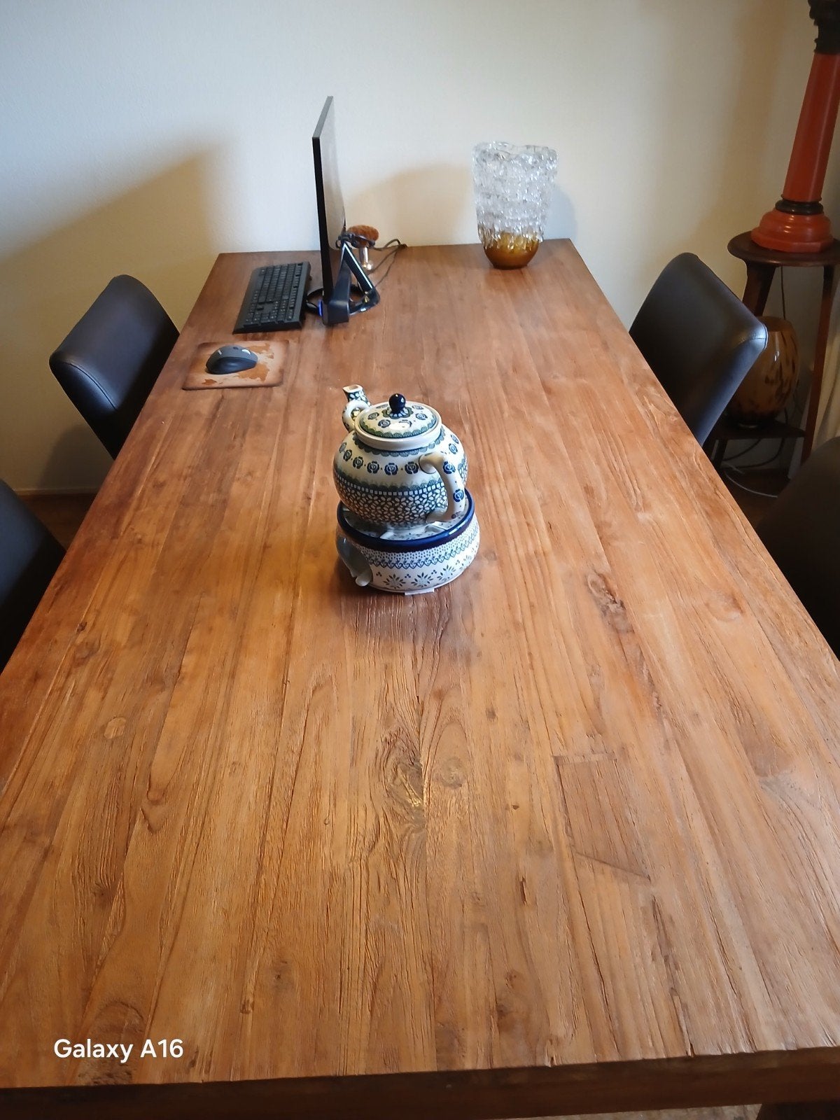 Z.g.a.n. Teakhouten Eettafel met 4 Kunstleren Kuipstoelen, Ophalen, Teakhout, 100 tot 150 cm, 200 cm of meer