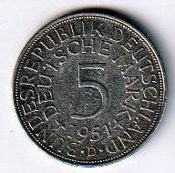 5  mark  1951  D  Duitsland. km. 112.1 ( 3 ), Ophalen of Verzenden, Duitsland, Losse munt, Zilver