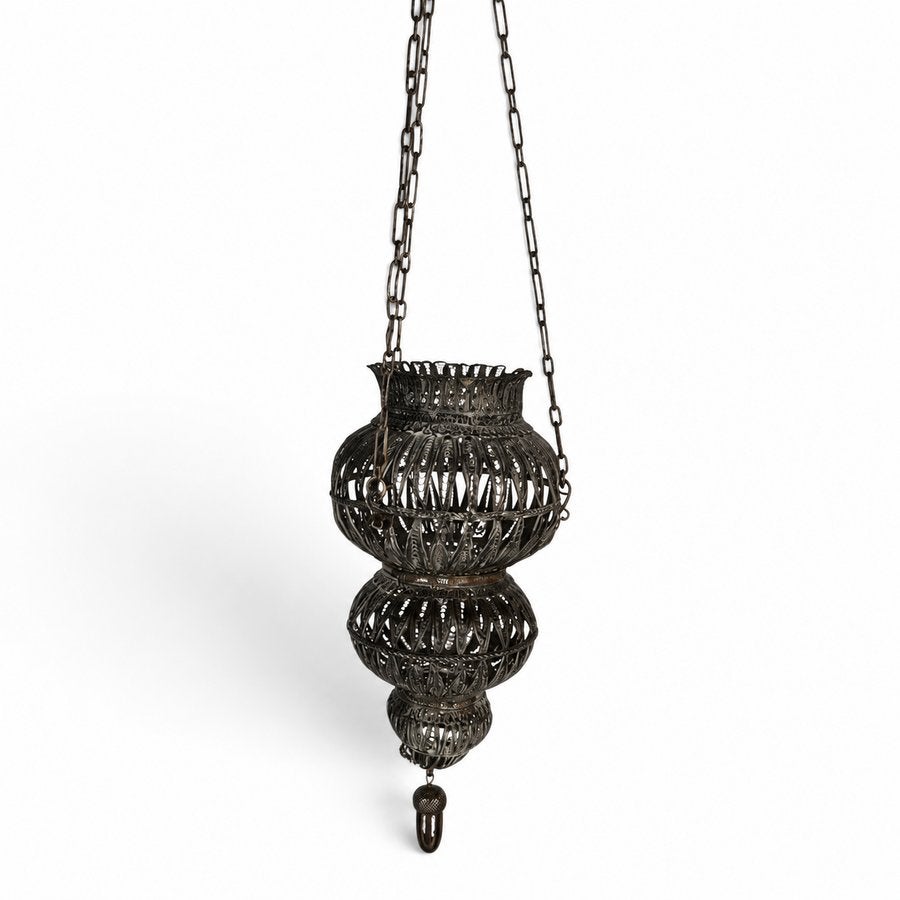 Een filigrain witmetalen eeuwige lamp / godslamp / lampada, Ophalen of Verzenden, Zilver