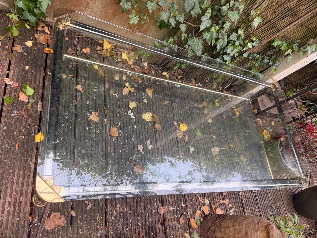 Vintage Design Mara salontafel glas, metaal, goud messing, Huis en Inrichting, Tafels | Salontafels, Ophalen, Gebruikt, 100 tot 150 cm