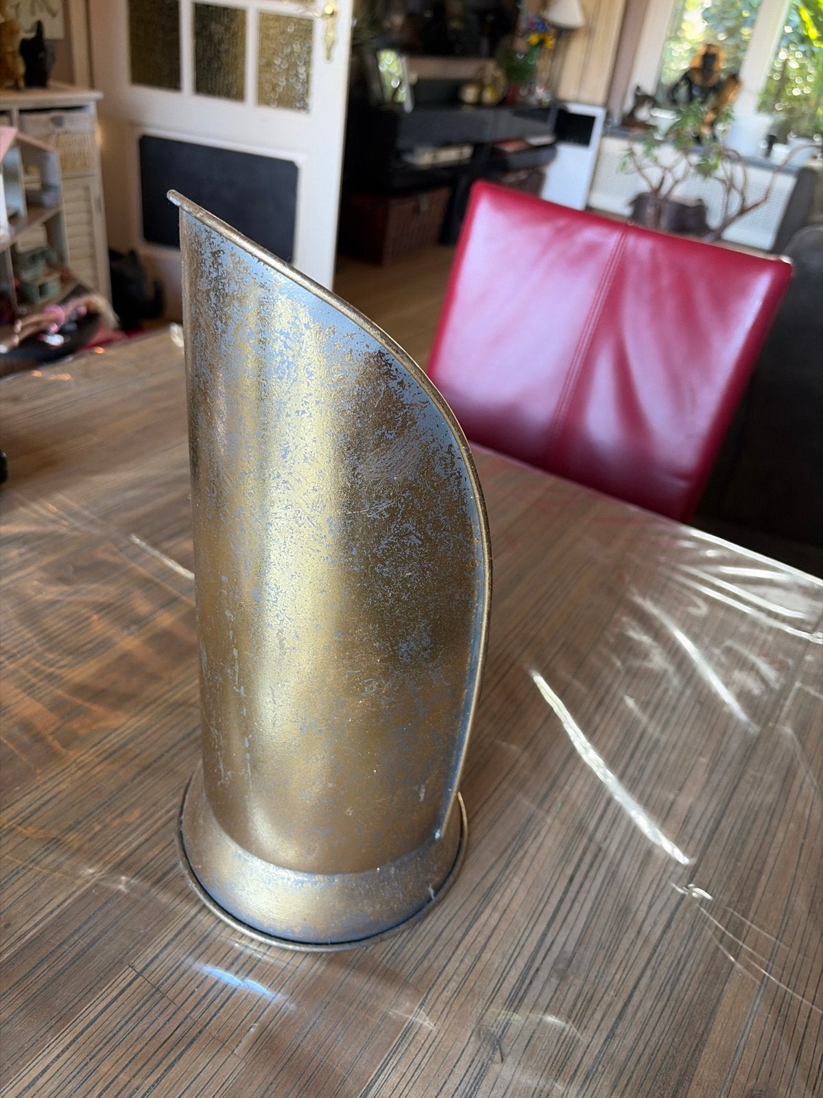 Gouden kandelaar van metaal, 34 cm hoog, Ophalen, Gebruikt, Overige merken, Metaal