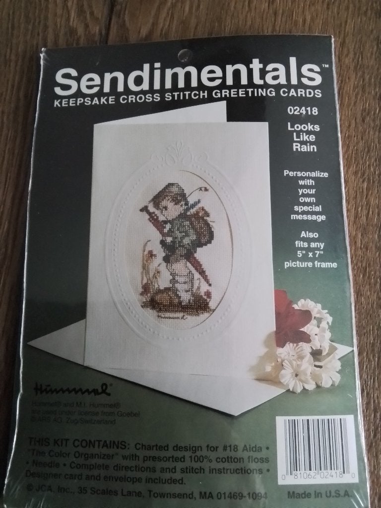 Borduurpakketje van hummeltje voor een kaart,looks like rain, Hobby en Vrije tijd, Borduren en Borduurmachines, Ophalen of Verzenden