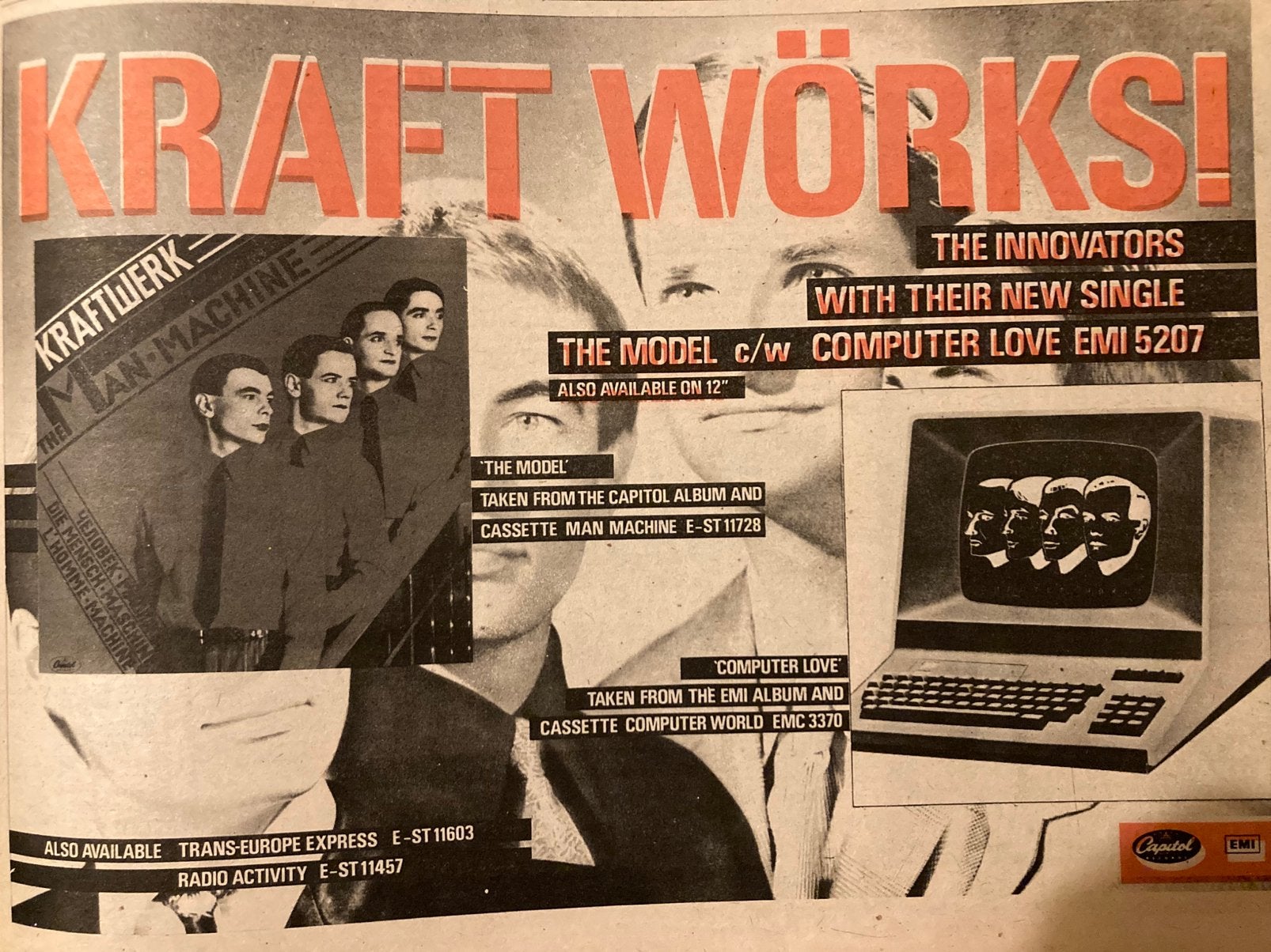 Paginagrote A4 advertenties KRAFTWERK Model Computer Love, Ophalen of Verzenden