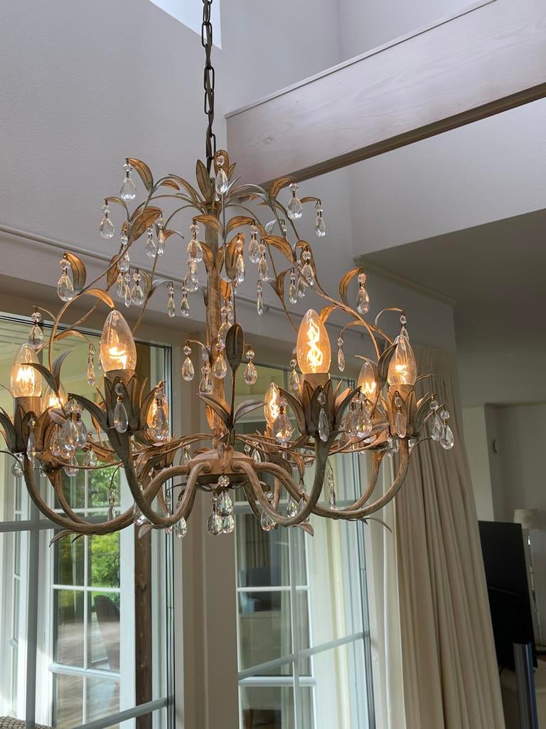 Elegante kroonluchter met kristallen hangers, Ophalen, Zo goed als nieuw, Metaal