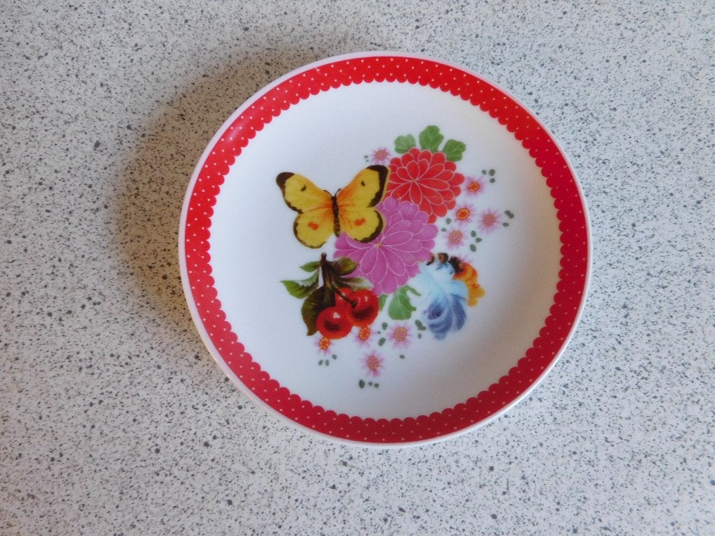 Bord 12 cm. Gele Vlinder Rode Rand Albert Heijn, Ophalen of Verzenden, Zo goed als nieuw, Albert Heijn, Bord(en)