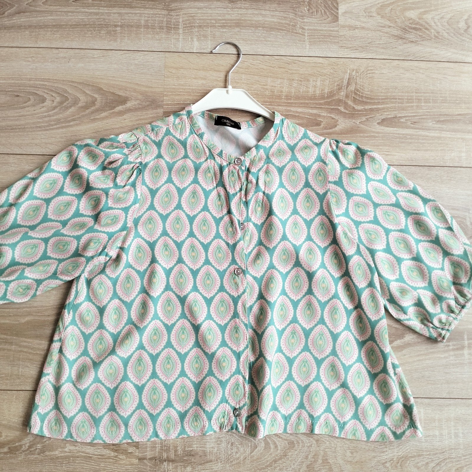 CHASTAR tuniek/blouse dames mt s/m groen met rose, Maat 38/40 (M), Chastar, Ophalen of Verzenden, Zo goed als nieuw
