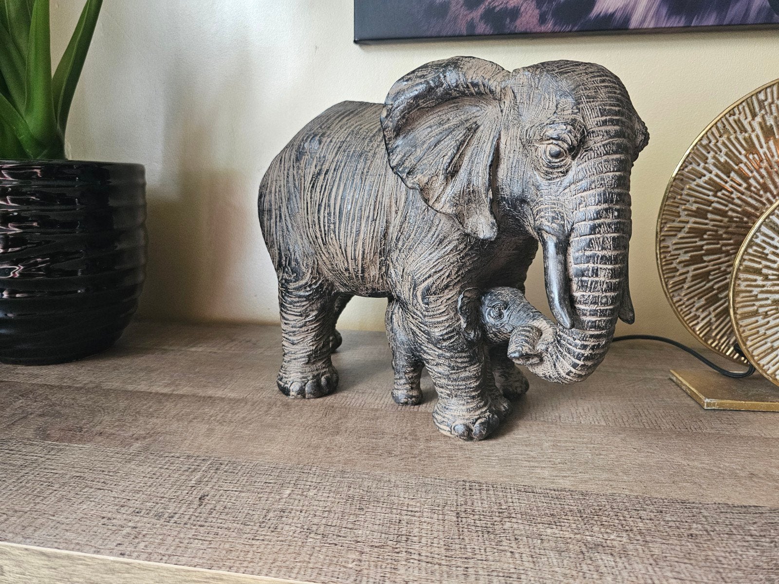 Decoratief olifantenbeeld met kalf - Vintage look, Vintage, Ophalen of Verzenden, Zo goed als nieuw, Grijs