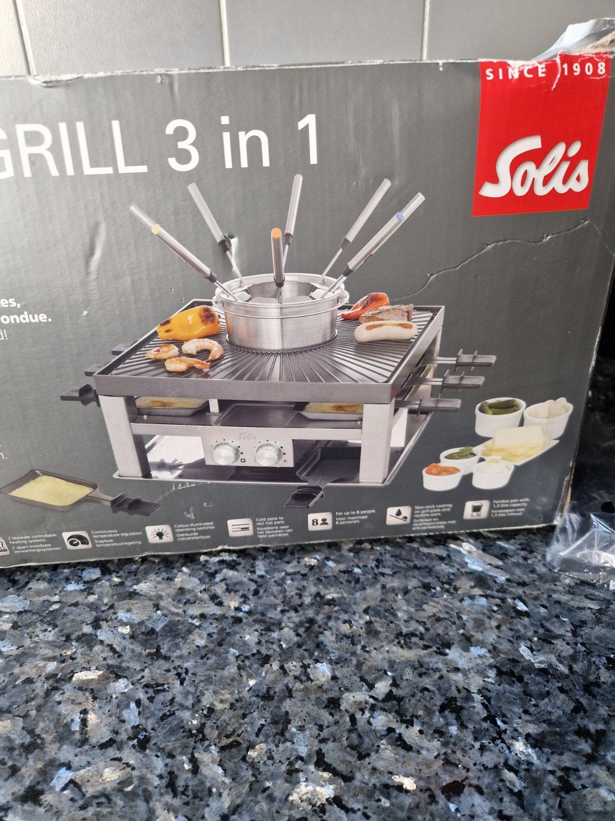 Solis Combi-Grill 3-in-1 Raclette, Grill & Fondue, Ophalen of Verzenden, Zo goed als nieuw, 8 personen of meer