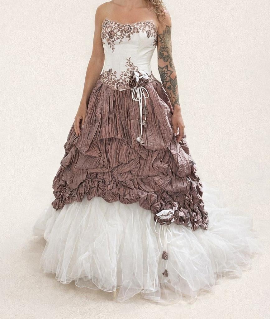 Unieke bohemian trouwjurk maat S/M, Ophalen of Verzenden, Zo goed als nieuw, Wit, Trouwjurk