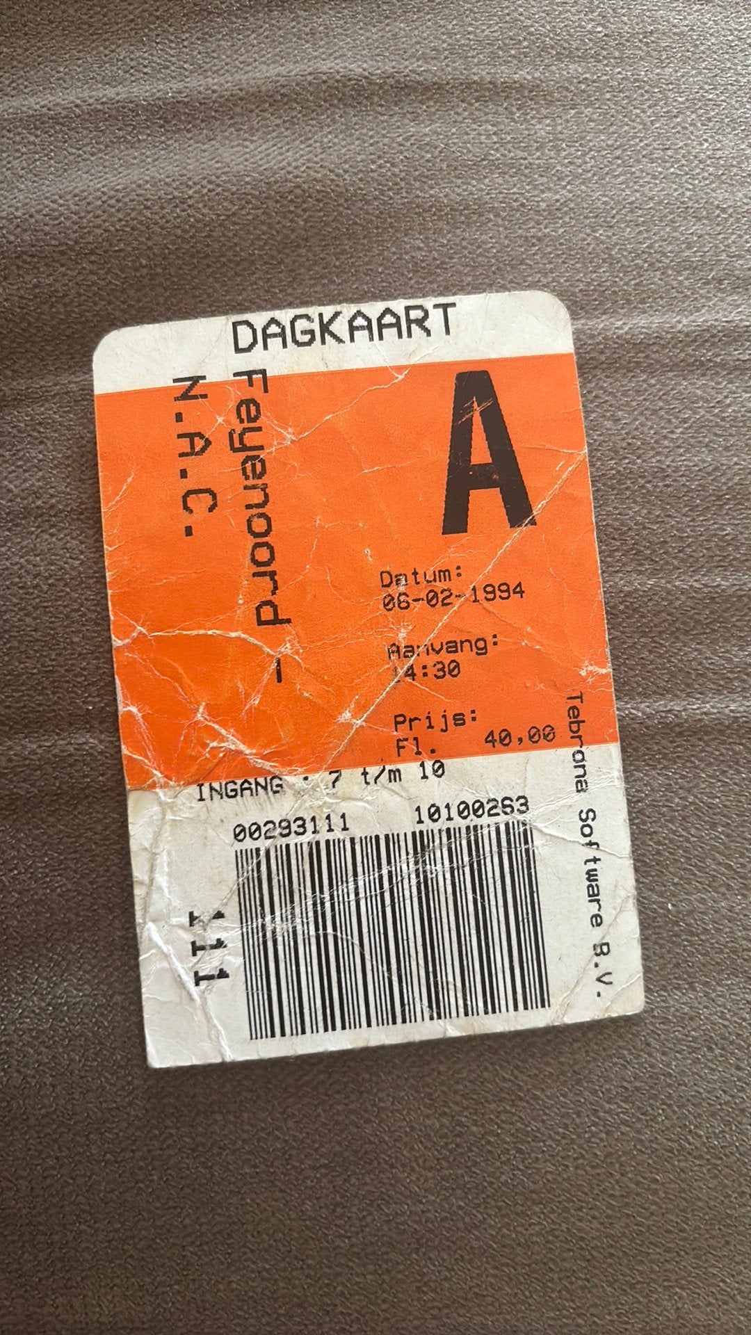 Oud stadionticket Feyenoord nac 1994, Verzamelen, Ophalen of Verzenden, Zo goed als nieuw, Feyenoord