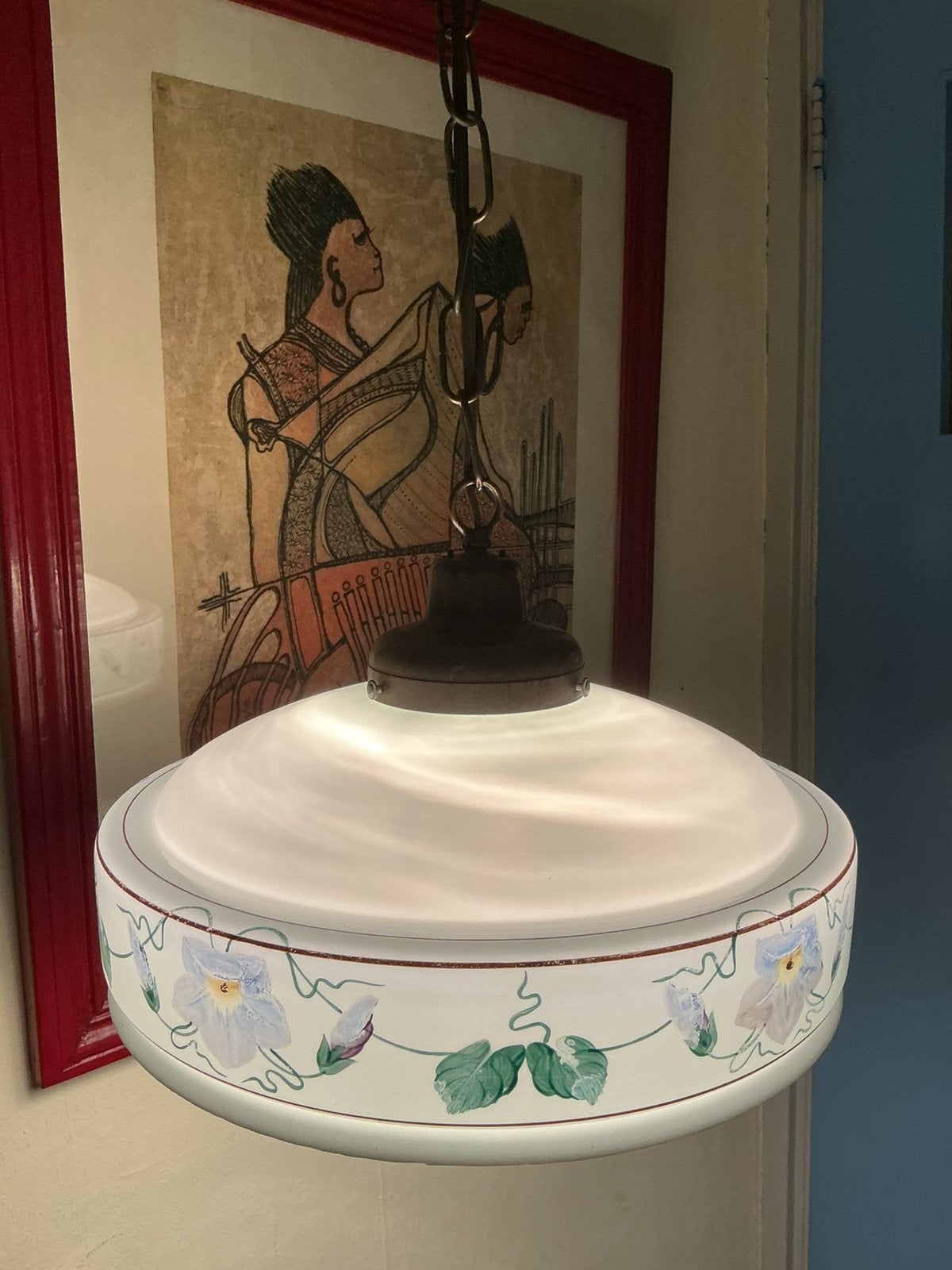antieke hanglamp- glas met Bakeliet, Ophalen, Glas, Antiek, E27 (groot)