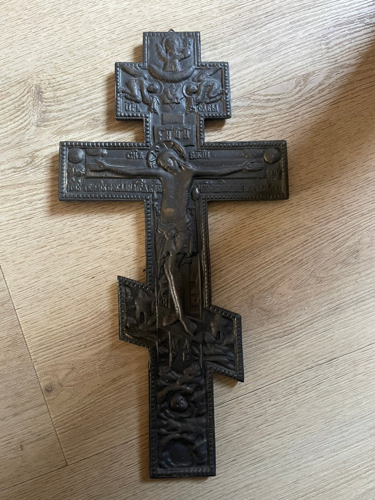 Antiek Russisch-Orthodox Altaar- /Zegeningskruis (ca. 40 cm), Ophalen of Verzenden, Zo goed als nieuw, Beeld(je)