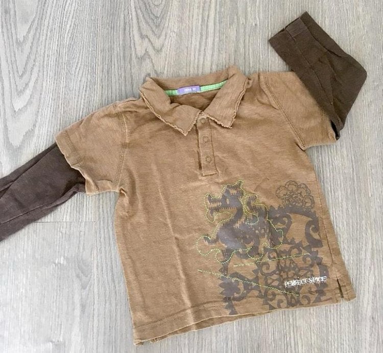 Leuke bruine longsleeve / polo , maatje 86, Kinderen en Baby's, Babykleding | Maat 86, Ophalen of Verzenden, Zo goed als nieuw