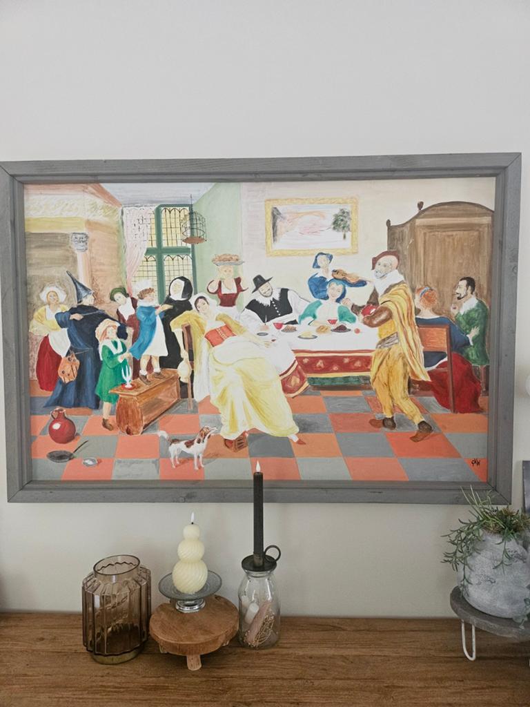 Schilderij 'Het Vrolijke Gezelschap' - Oude Meesters Stijl, Antiek en Kunst, Kunst | Schilderijen | Klassiek, Ophalen