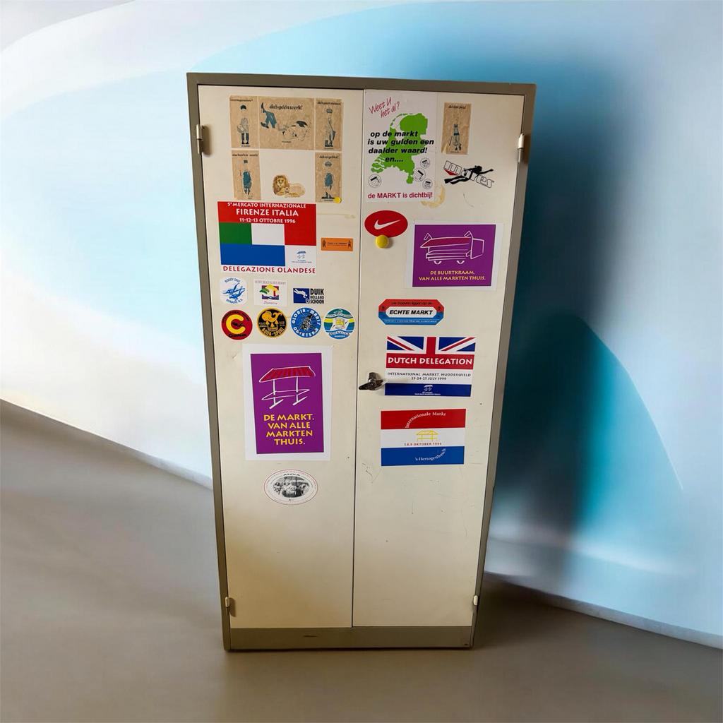Metalen Archiefkast met Stickers - Vintage Stijl, Ophalen, Gebruikt