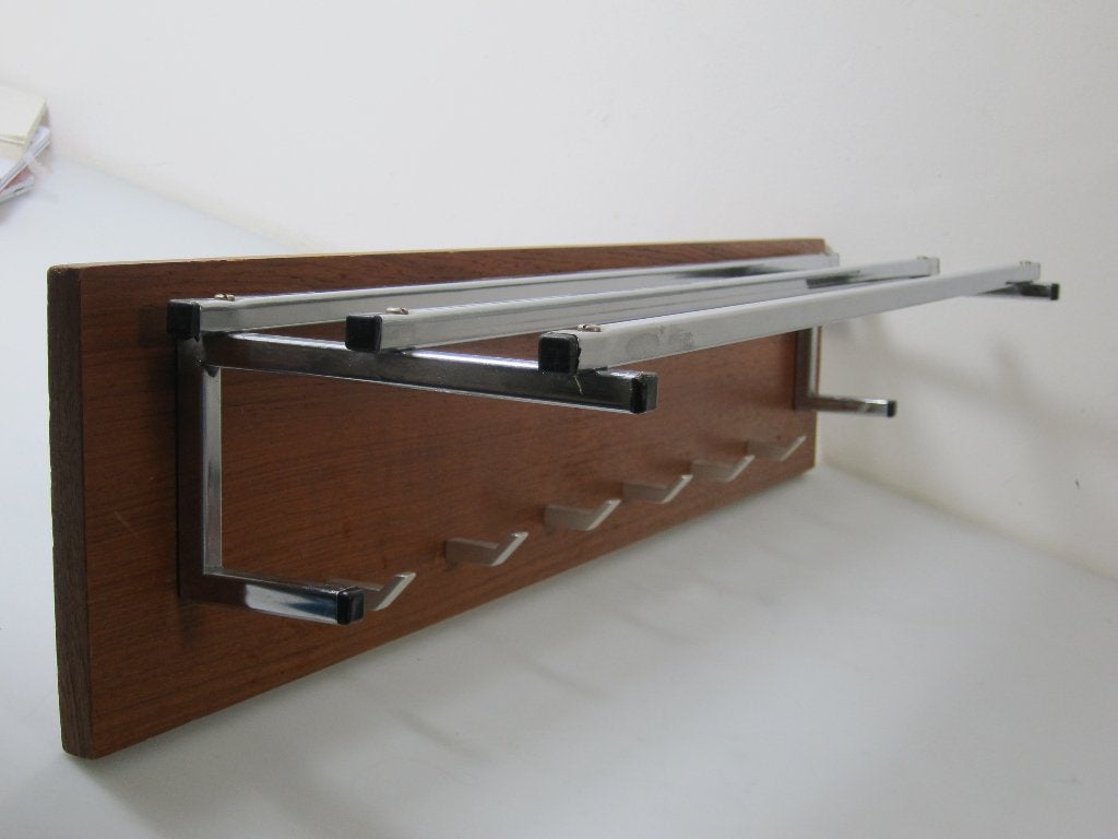 Jaren 70 vintage hout en metaal kapstok, Wandkapstok, Gebruikt, Geen idee, Ophalen of Verzenden