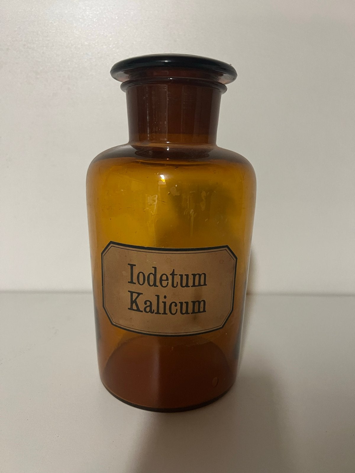 Antieke apothekersfles 'Iodetum Kalicum' - Bruin glas, Antiek en Kunst, Ophalen of Verzenden