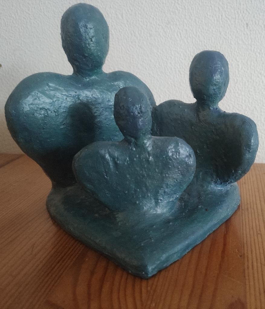 beeldje, gezin 3 personen, blauw, hartvorm, Ophalen, Nieuw, Mens