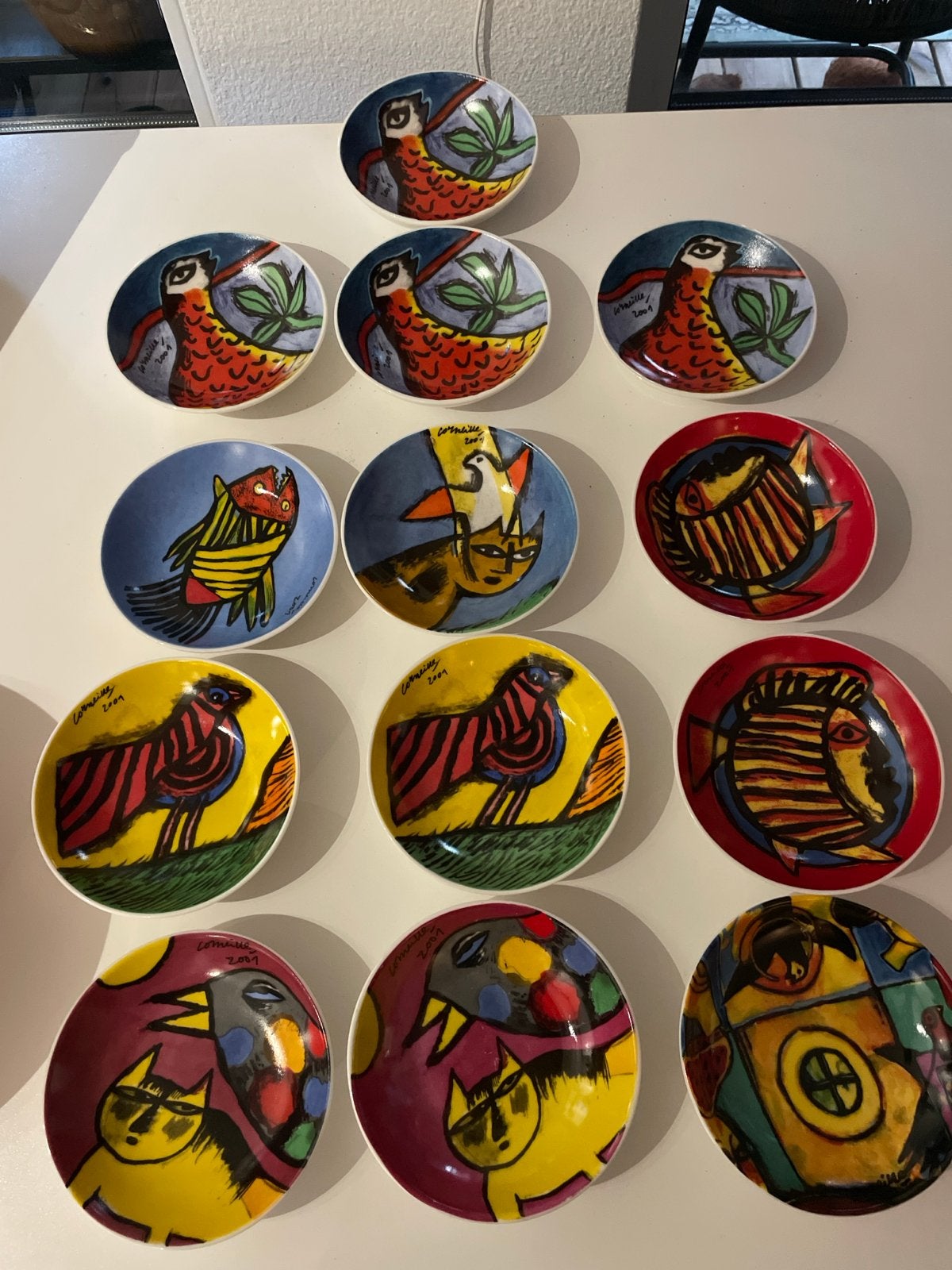 Set van 13 kleurrijke Corneille decoratieve schaaltjes, Ophalen