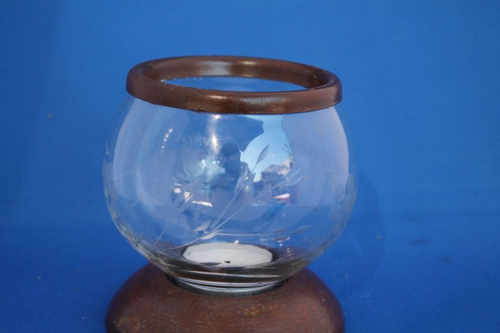 Windlicht van gegraveerd glas, helemaal gaaf. K9, Tweedehands verkoop, Windlicht, Gebruikt, Ophalen of Verzenden