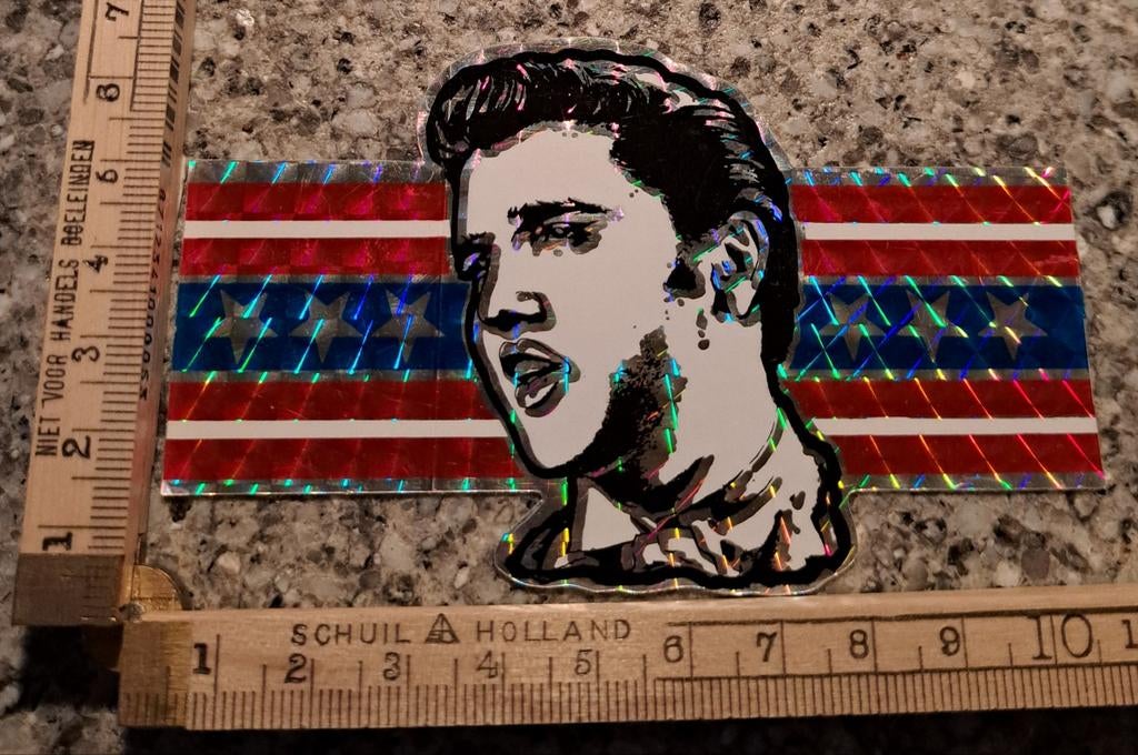 Vintage Amerikaanse glimmende sticker Elvis Presley de King, Verzamelen, Stickers, Ophalen of Verzenden, Zo goed als nieuw