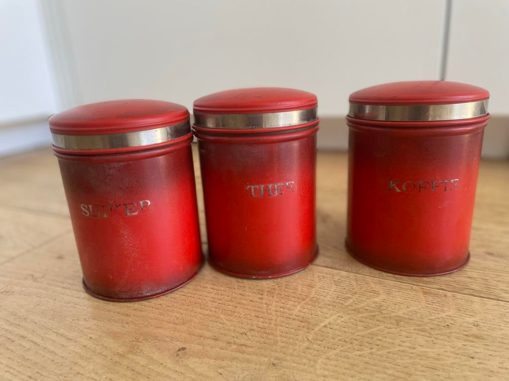 Vintage koffie, thee en suiker blikken, Ophalen of Verzenden