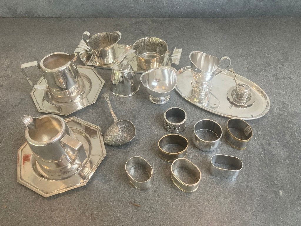 diverse verzilverde kannetjes, servetringen, setjes, oa klm, Ophalen of Verzenden, Zilver