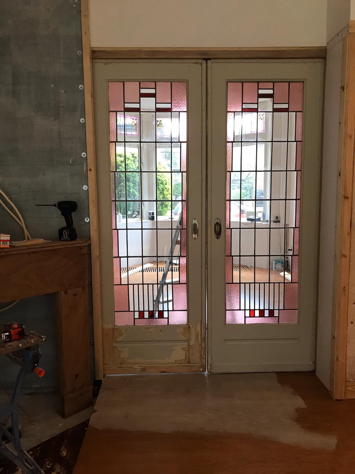 Twee glas in lood ramen. Afmetingen 53 bij 166 cm.Schadevrij, Ophalen, Gebruikt