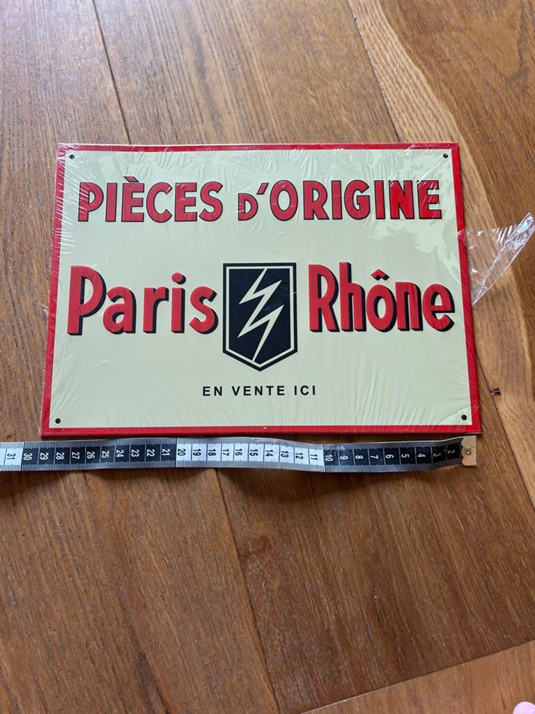 Metal sign PIÈCES D'ORIGINE Paris Rhône EN VENTE ICI, Ophalen of Verzenden, Zo goed als nieuw, Reclamebord