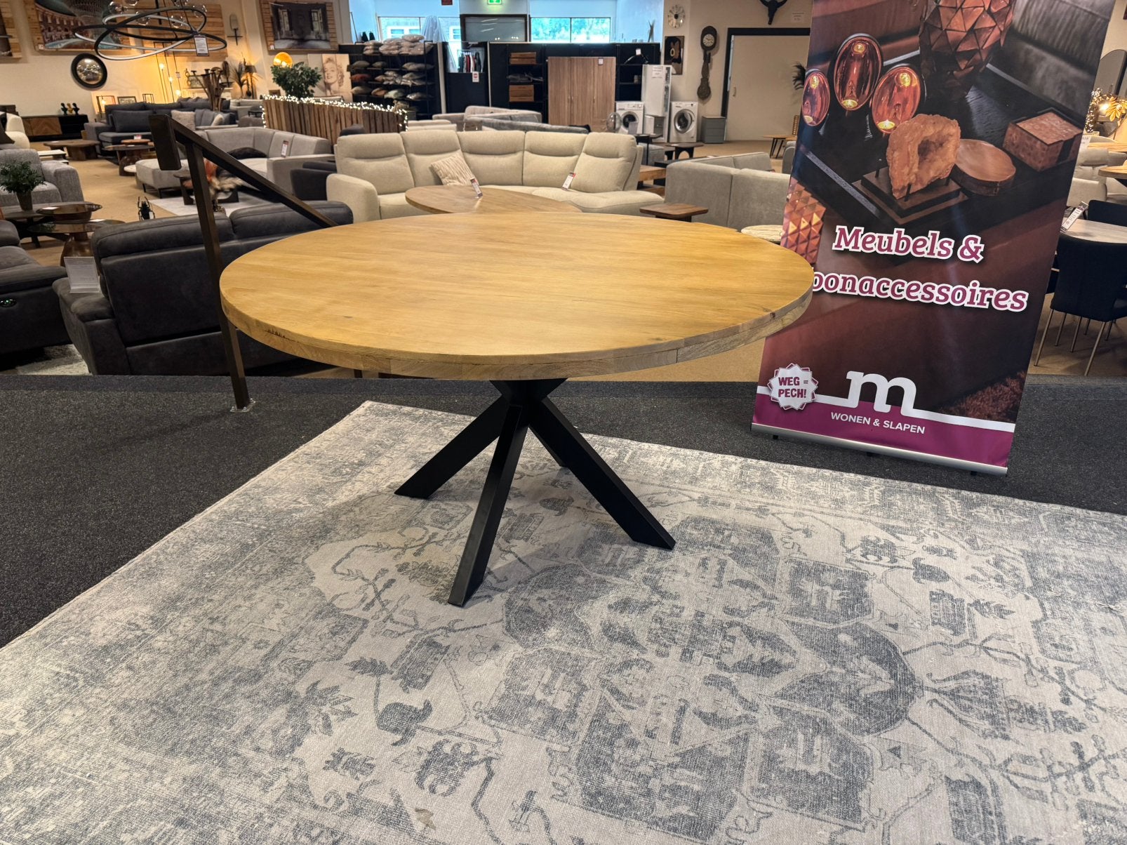 Eettafel rond 150 Vlak tafelblad Mango Direct leverbaar 7387, Huis en Inrichting, Tafels | Eettafels, Ophalen, Rond, Nieuw, Mwonenenslapen@ziggo.nl