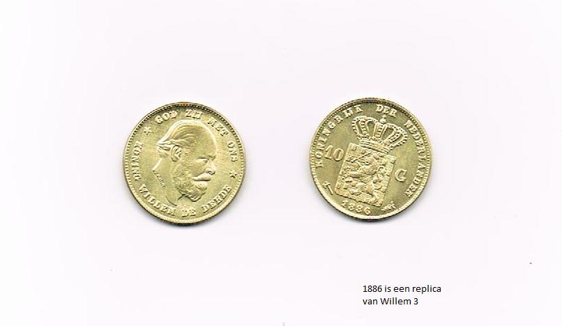 1886 een 10 gulden W3 als replica vaste pr. €2,70, Postzegels en Munten, Munten | Nederland, Verzenden, Koning Willem III, 10 gulden
