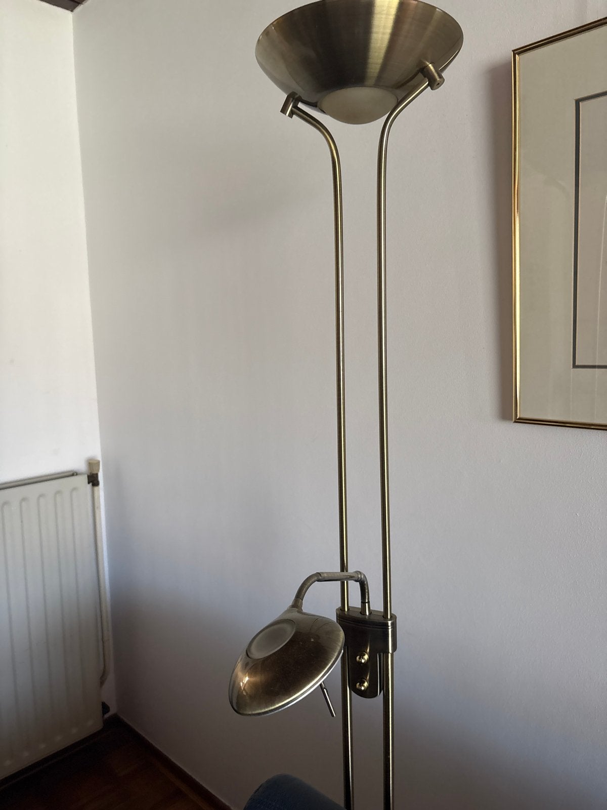 2 bronzen vloerlampen met leeslamp - klassieke stijl, Ophalen, Gebruikt, E27 (groot), Metaal