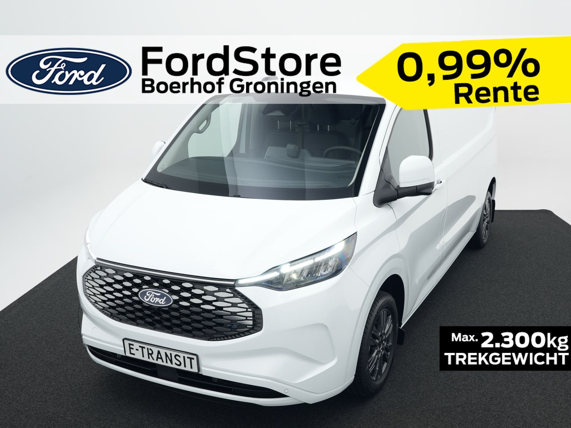 Ford E-Transit Custom 340 L2H1 Limited 71 kWh 360 graden cam, Auto's, Automaat, Zwart, Wit, Nieuw