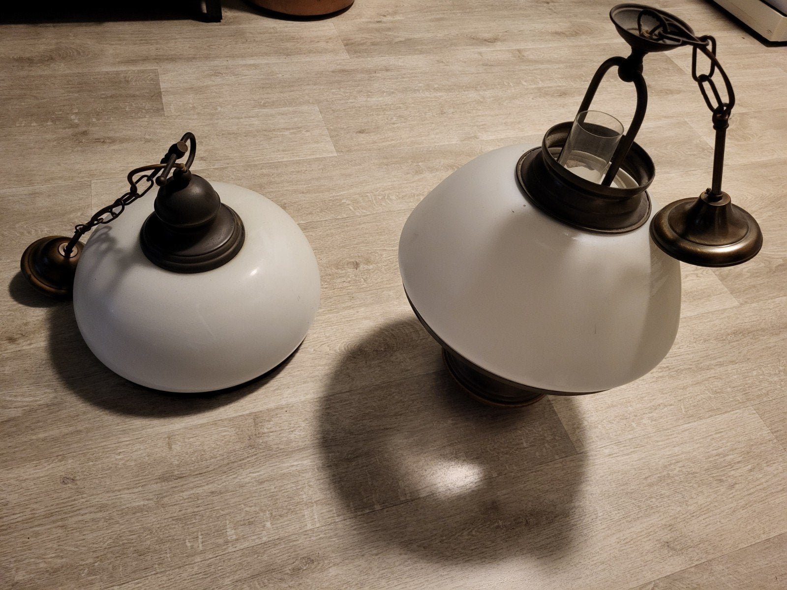 Vintage Kemner hanglampen – set van 2 – opaalglas Ø35 cm, Ophalen of Verzenden, Zo goed als nieuw, Glas, Vintage