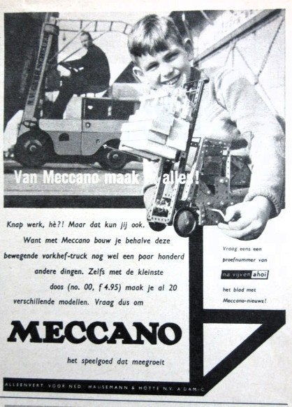 6 vintage advertenties reclames Meccano 1936-58 speelgoed, Ophalen of Verzenden, Gebruikt, Overige typen