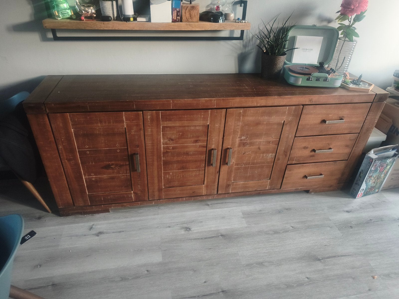 Massief houten dressoir - 230x45x85 cm, Ophalen, Gebruikt, Met lade(s), 200 cm of meer