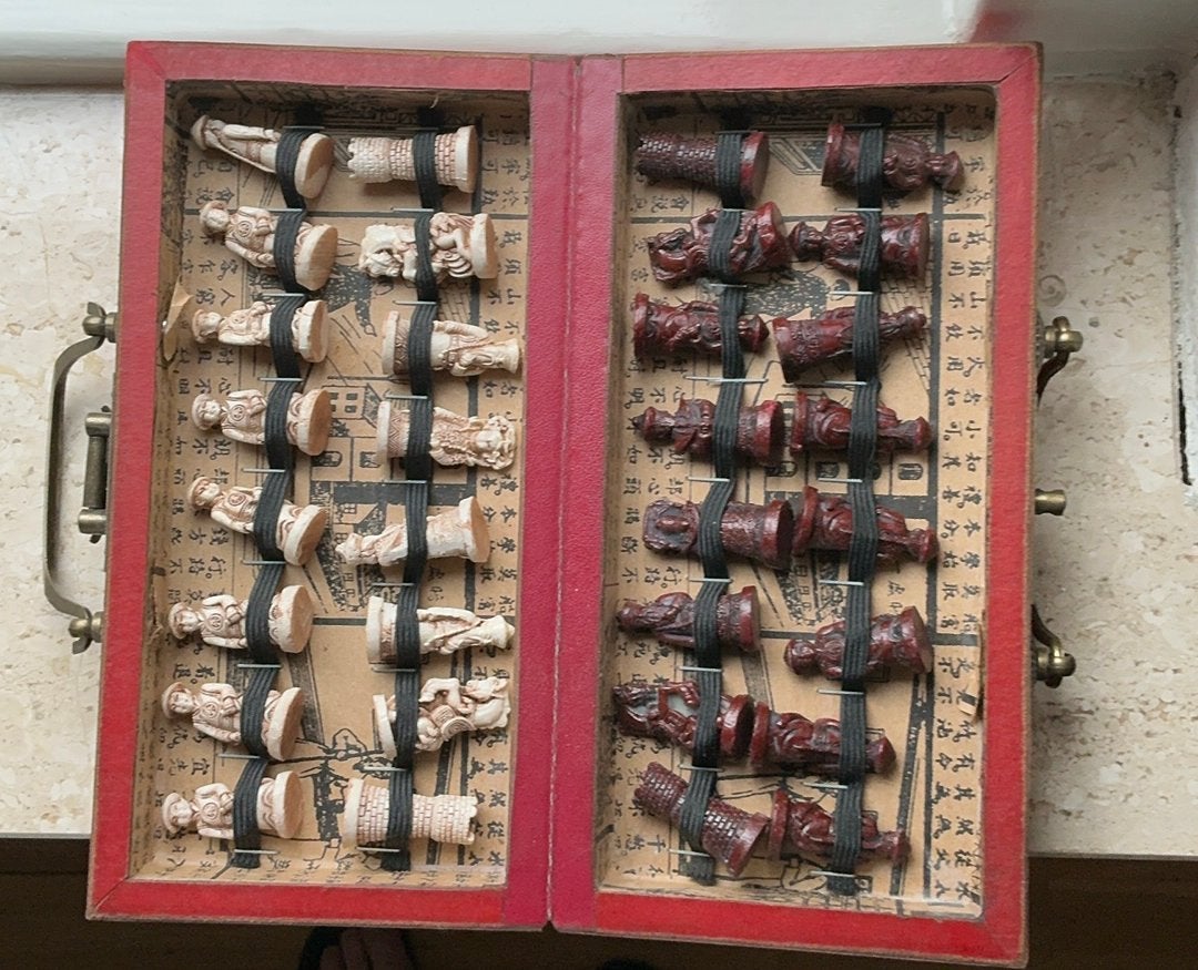 Vintage schaakspel met soldaten uit de Qing-dynastie, Hobby en Vrije tijd, Ophalen of Verzenden