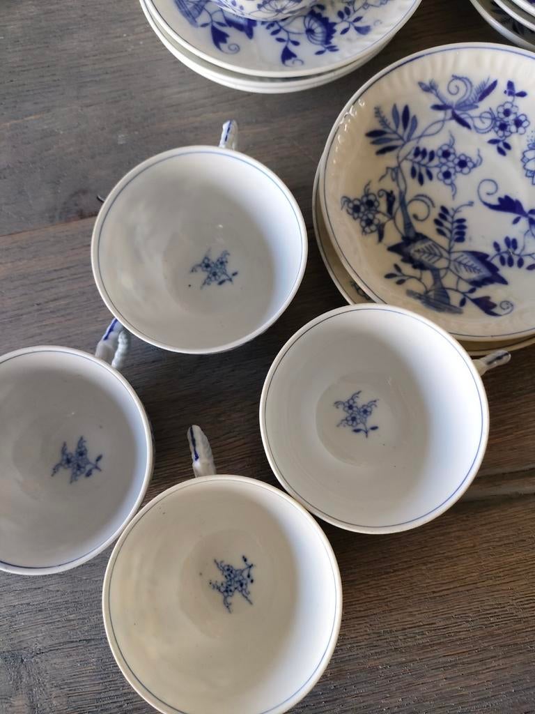 Antiek Blauw Saksisch Porselein Koffieservies, Antiek en Kunst, Ophalen of Verzenden