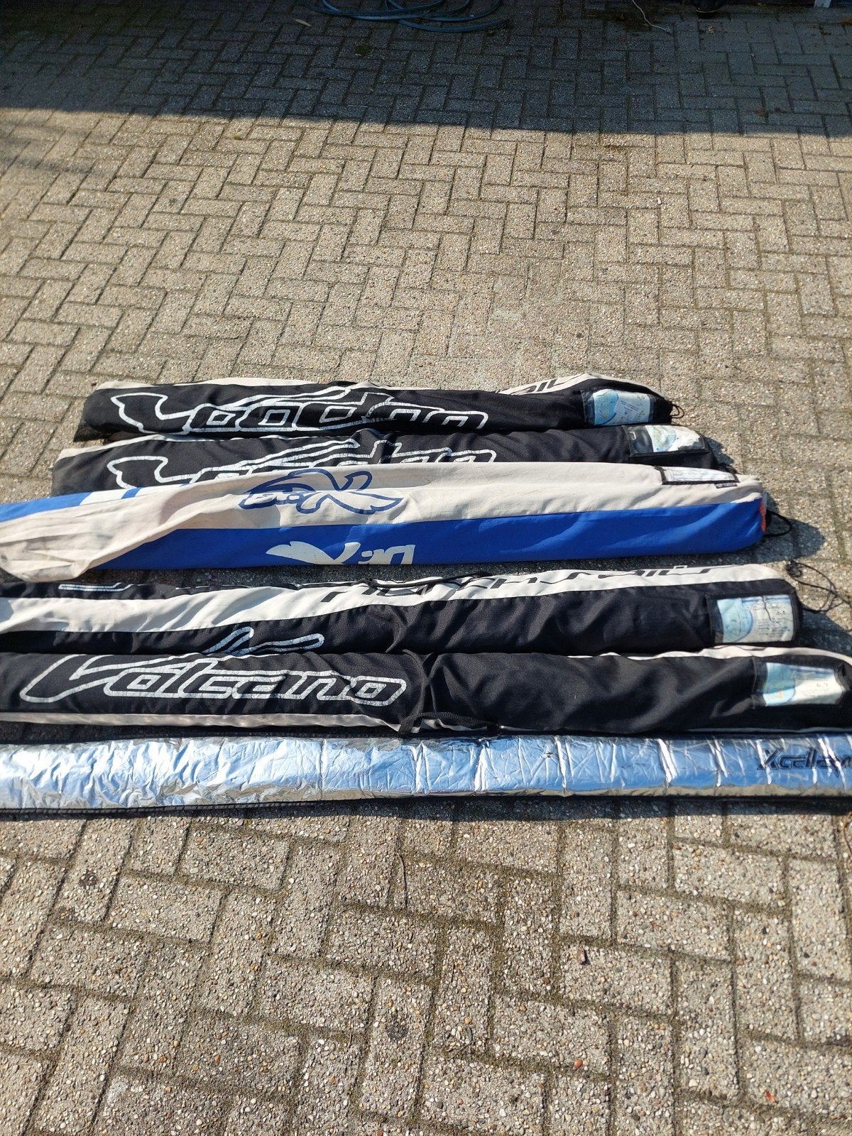 Set 5 windsurfzeilen 4m tot 6.7m, Watersport en Boten, Ophalen, Gebruikt, 5 tot 6.5 m², Met giek
