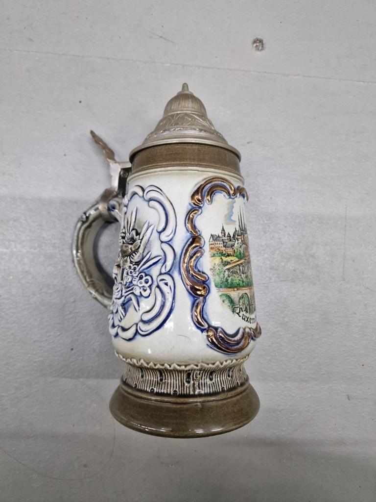 Original King Beer Stein stone steen krug bier Luxembourg be, Antiek en Kunst, Ophalen of Verzenden