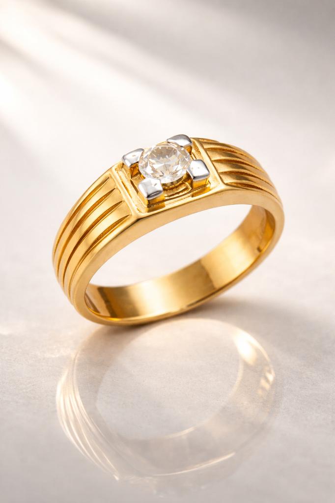 18K Gouden Heren Pinkring met Diamant 0,45 ct, Ophalen, 19 tot 20, Heer, Zo goed als nieuw