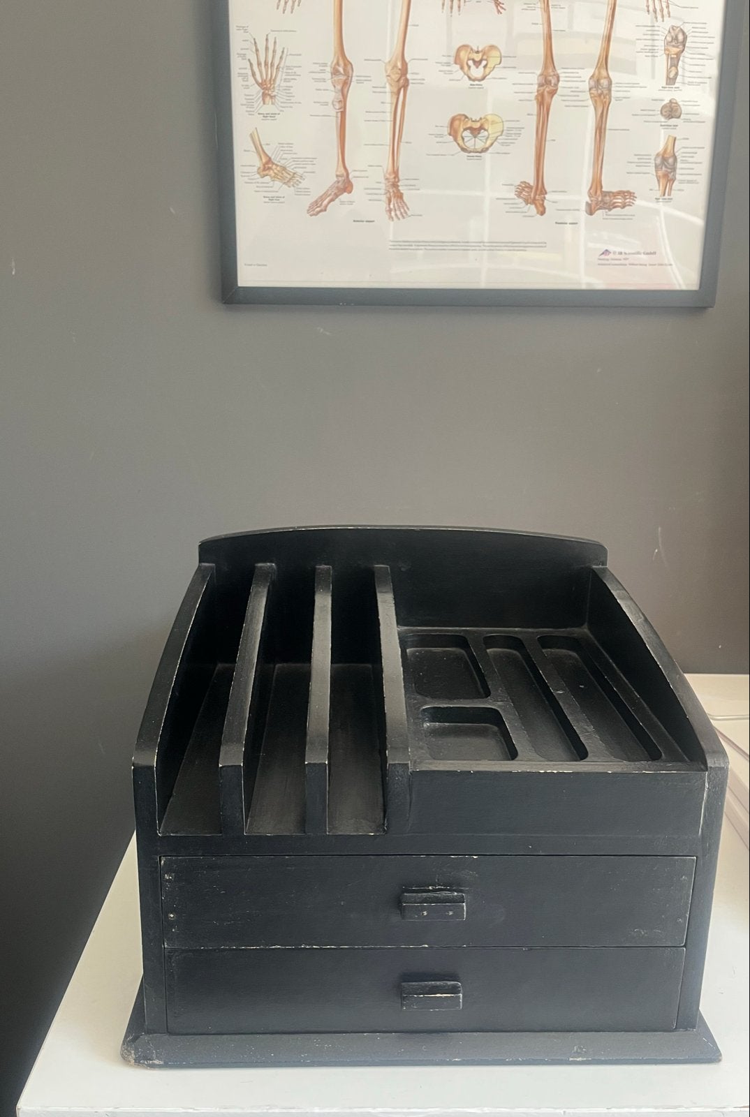Vintage Zwart Houten Bureau Organizer met Lades, Ophalen of Verzenden
