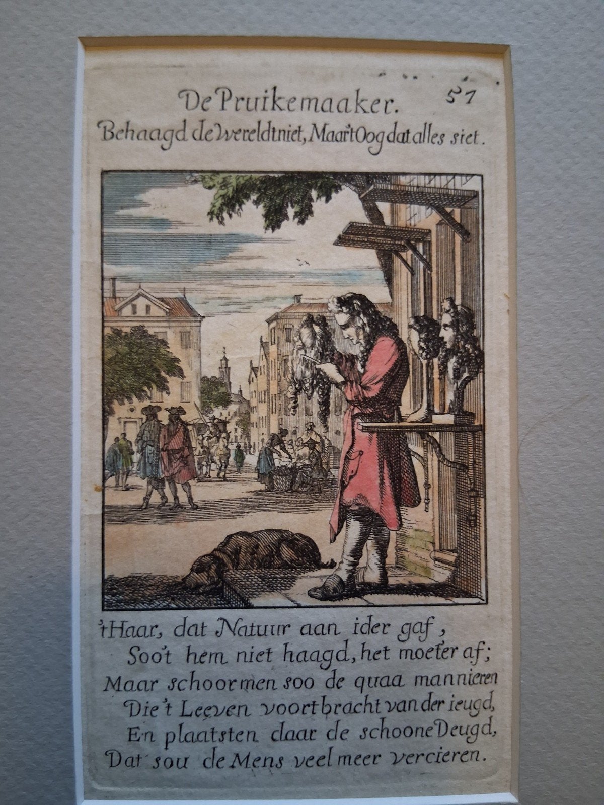 de pruikenmaker 18de eeuw, Antiek en Kunst, Kunst | Etsen en Gravures, Ophalen of Verzenden