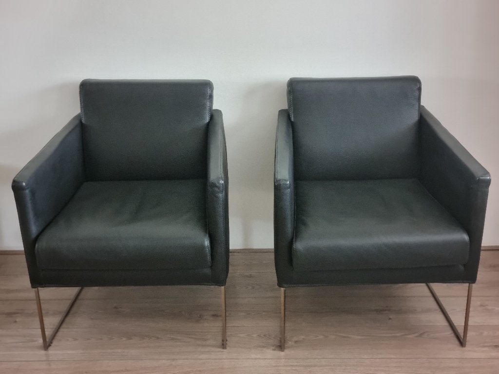 2 x Bert Plantagie fauteuils, zwart leder, Huis en Inrichting, Stoelen, Ophalen, Twee, Zwart, Leer