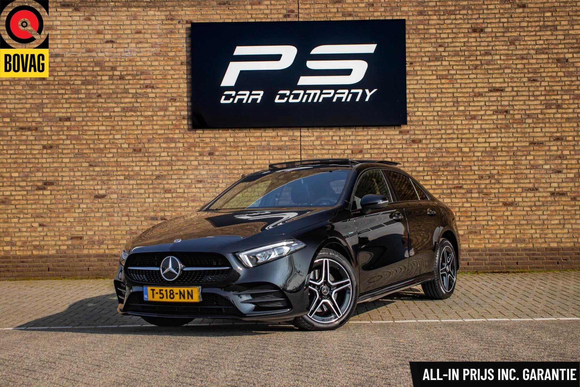 Mercedes A-klasse 250e AMG-Line, Pano, Burmester, Half Leder, Gebruikt, 4 cilinders, Met garantie (alle), Leder en Stof