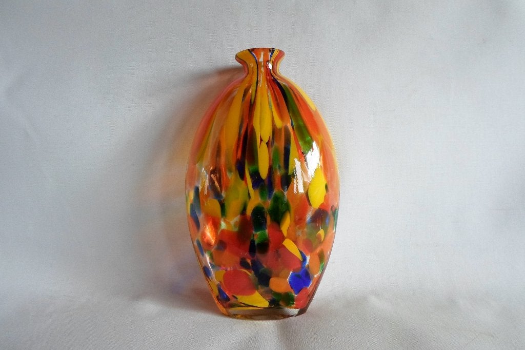 Vintage Spatter Multicolor Glas Vaas, Ophalen of Verzenden