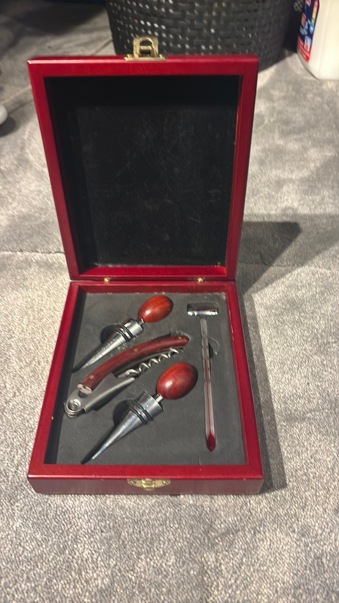 Luxe houten wijnset / sommelier set in kistje (4-delig), Ophalen of Verzenden, Zo goed als nieuw