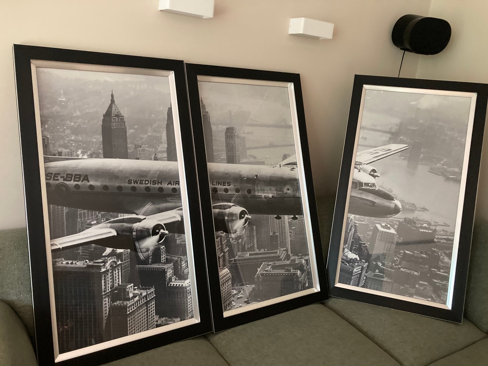 Drieluik New York Vliegtuig Vintagelook, Huis en Inrichting, Ophalen, Zo goed als nieuw, 50 tot 75 cm, Foto of Poster