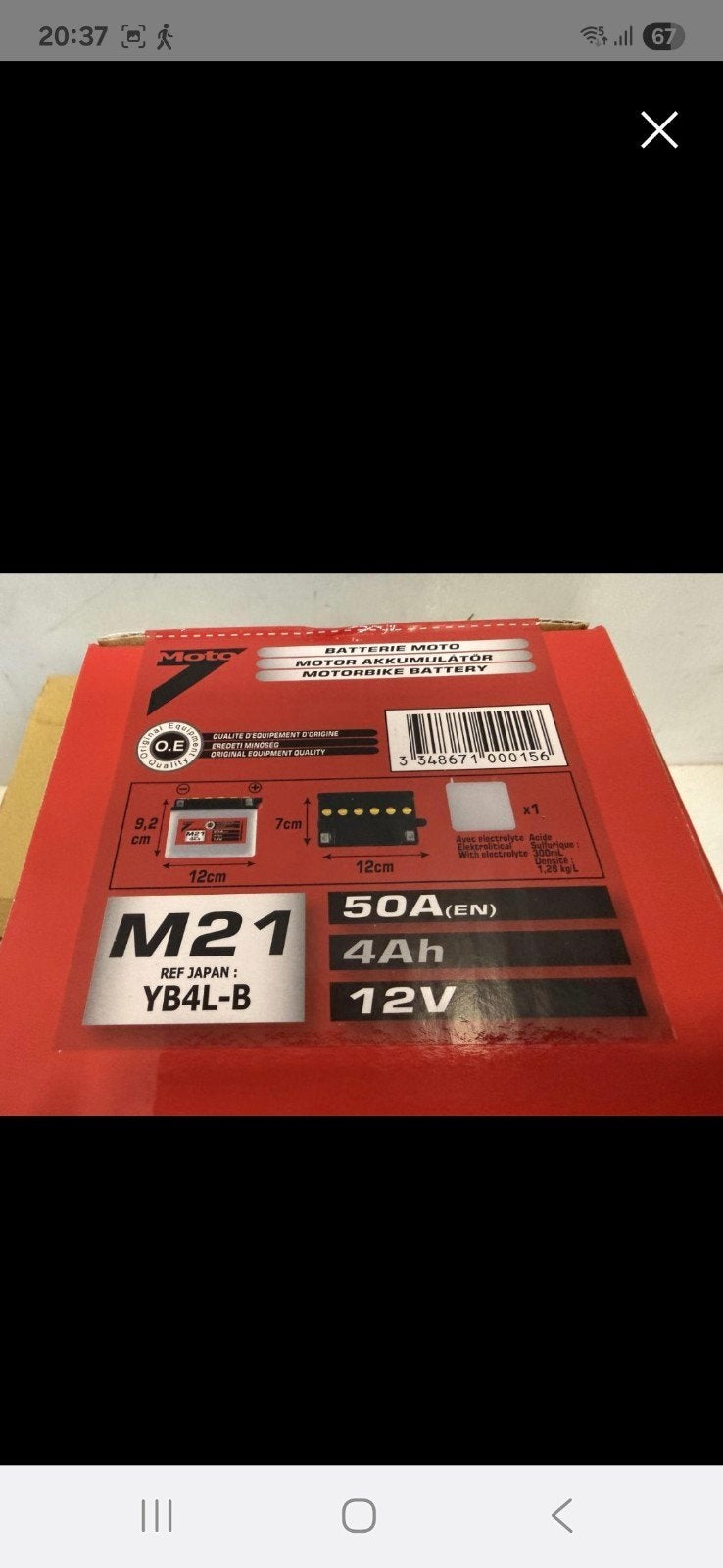 M21 Motoraccu 12V 4Ah YB4L-B, Nieuw